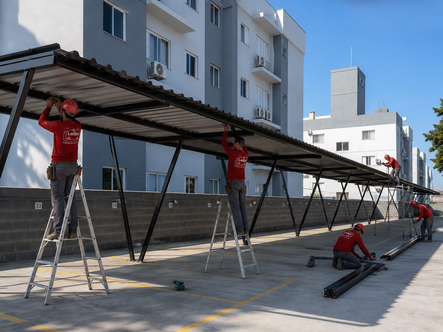 Cobertura de garagem entregue pela Leão Sistemas Estruturais